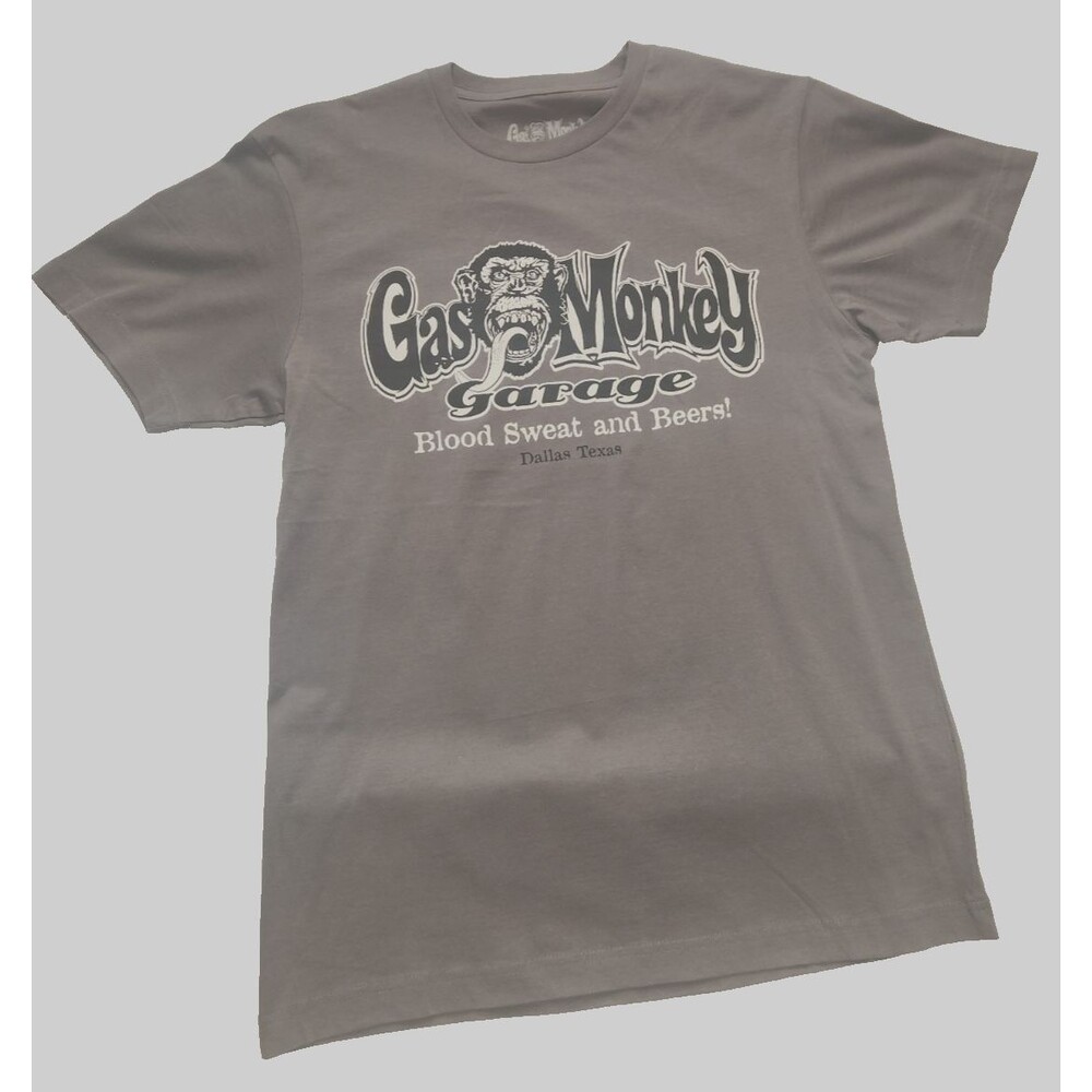 Gas Monkey Garage T-Shirt Men's Medium Gray Blood Sweat & Beers Dallas TX USA
